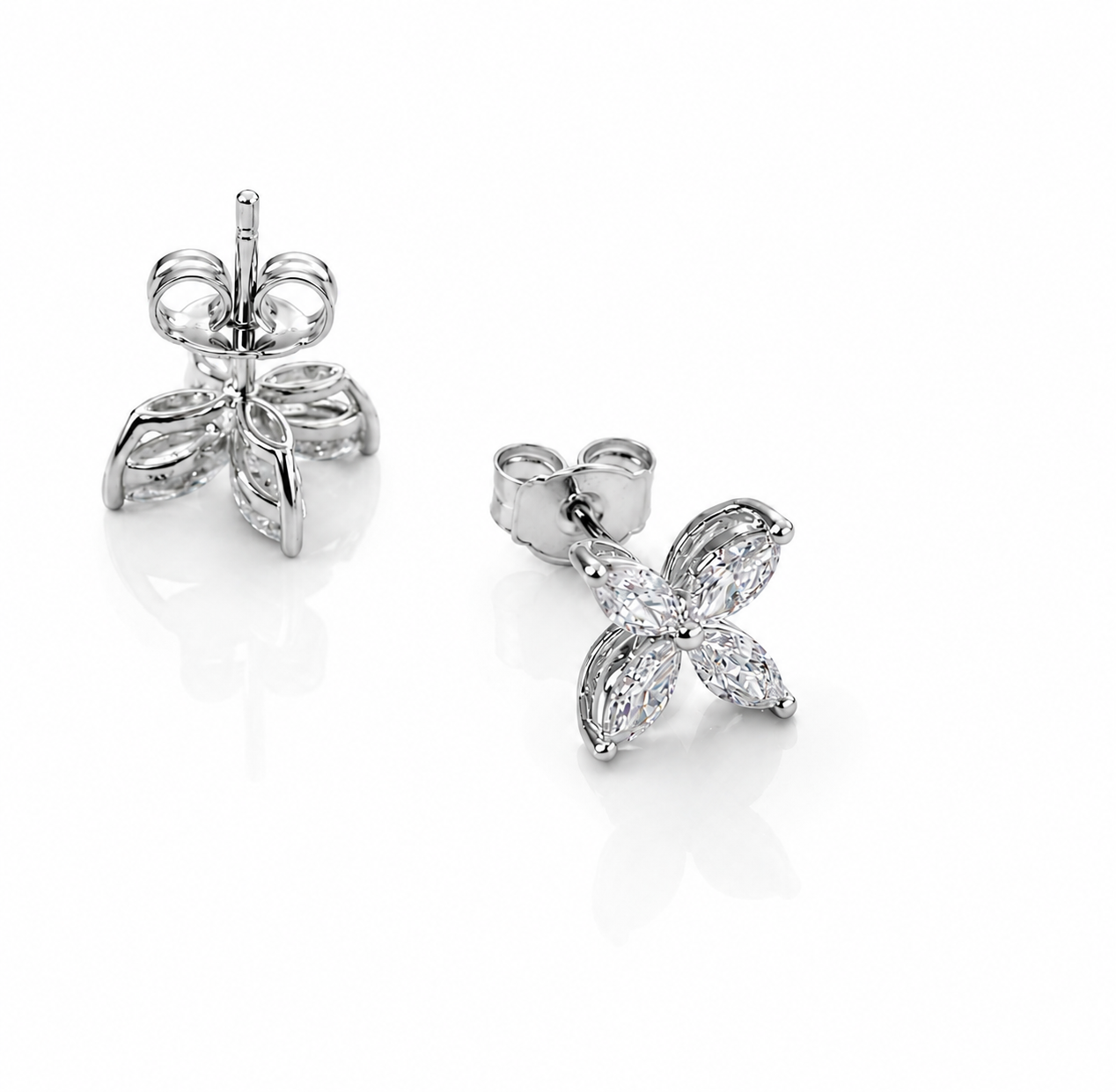 Marquise-Cut Lab Diamond Four-Leaf Floral Basket Stud Earrings Regular priceSale price