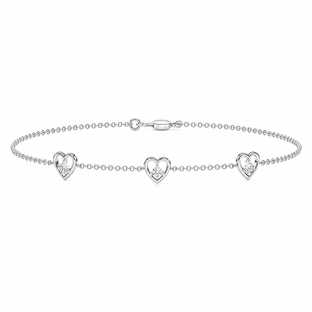 Heart Embrace Lab Diamond Three-Station Bracelet