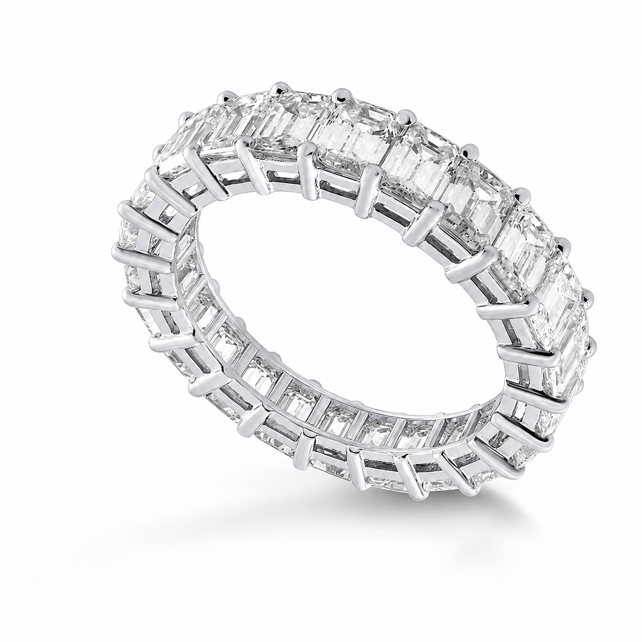 Platinum Emerald-Cut Diamond Full Eternity Band Ring