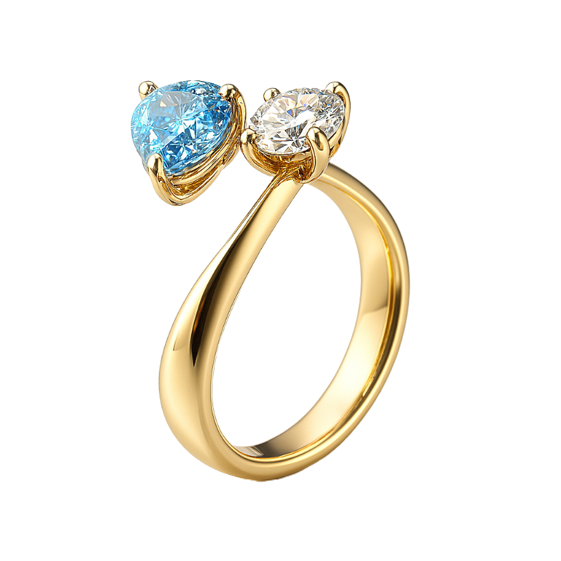 Toi et Moi Lab-Grown Diamond Ring with Blue and White Stones